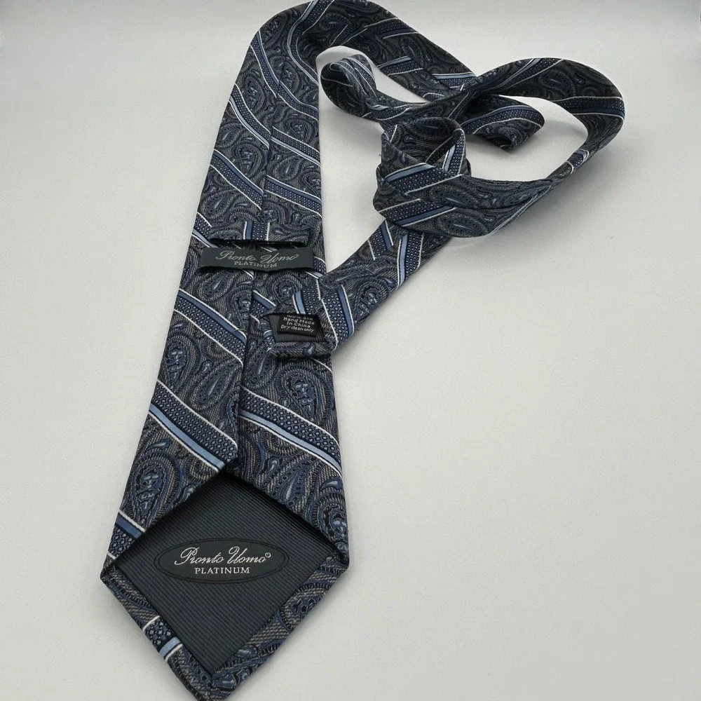 Pronto Uomo Necktie Platinum Mens OS Blue Silk Classic Professional